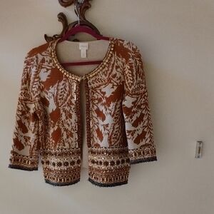 Chico's Embellished Beige Textured Knit Top